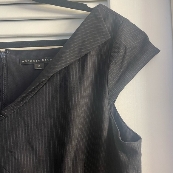 Antonio Melani Cap Sleeved Pin Striped Sheath Dress, Envelope V Neckline Size 14 - Picture 3 of 8